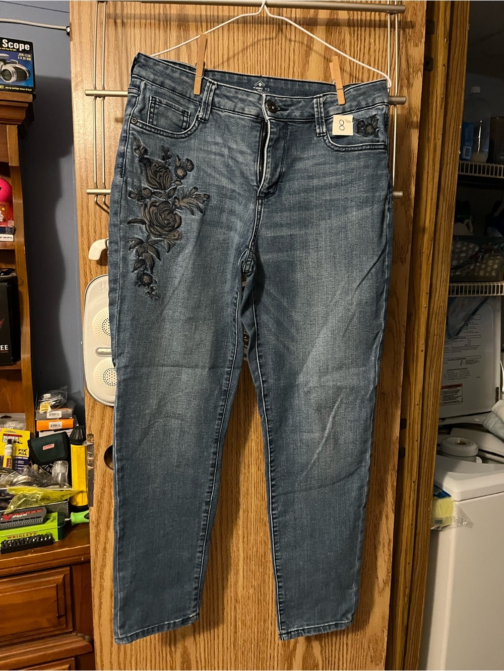 St. John's Bay Dark Blue Skinny Jeans with Black Floral Applique